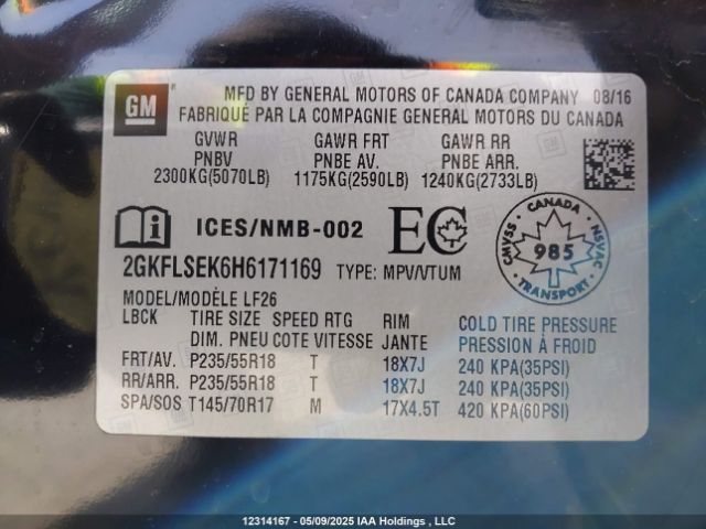 2GKFLSEK6H6171169 GMC lea - sidi: spark ignited direct injection, e85 max, alum