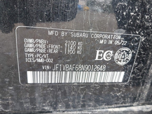 JF1VBAF68N9012648 Subaru dib