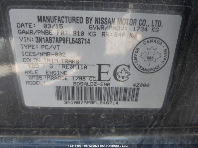 Nissan Sentra 2015 3N1AB7AP9FL648714 Image 9