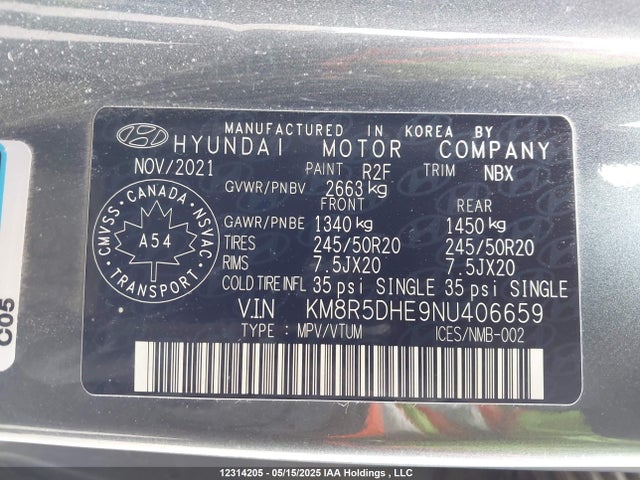 KM8R5DHE9NU406659 Hyundai gdi lambda ii