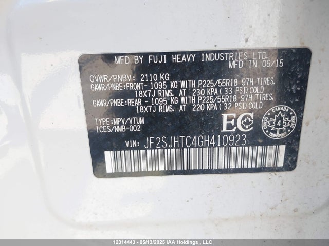 JF2SJHTC4GH410923 Subaru Turbo C0