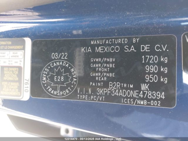 3KPF34AD0NE478394 KIA Forte Gt Line