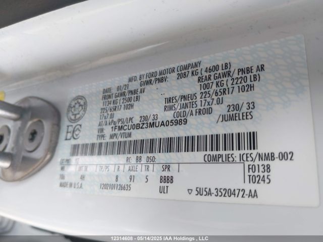1FMCU0BZ3MUA05989 Ford hev/phev