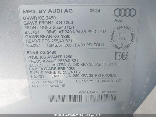 Audi 45 tfsi (2.0t) 2024 WA1EAAFY5R2108034 Image 9