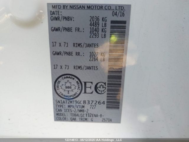 5N1AT2MT9GC837264 Nissan 2016