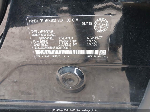3CZRU5H31KM100612 Honda r18z9