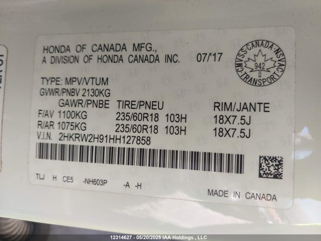 2HKRW2H91HH127858 Honda l15be
