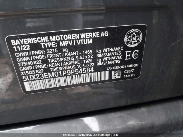 5UX23EM01P9P54584 BMW X7