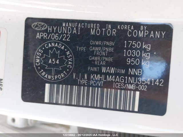 KMHLM4AG1NU354142 Hyundai mpi nu pe