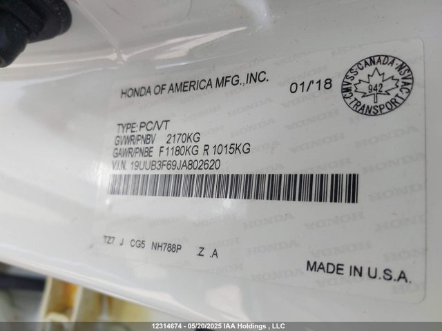 19UUB3F69JA802620 Acura j35y6