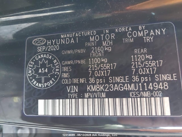 KM8K23AG4MU114948 Hyundai 2021