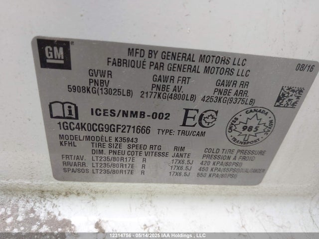 1GC4K0CG9GF271666 Chevrolet Silverado 3500hd Ltz