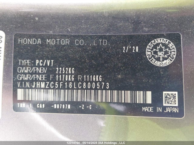 Honda leb3(h4) 2020 JHMZC5F16LC800573 Image 9