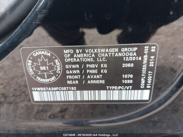 1VWBS7A39FC057192 Volkswagen Passat