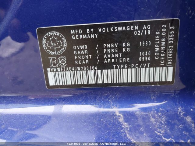 WVWWF7AU4JW203104 Volkswagen 2018