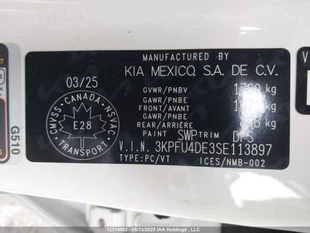 3KPFU4DE3SE113897 KIA k4