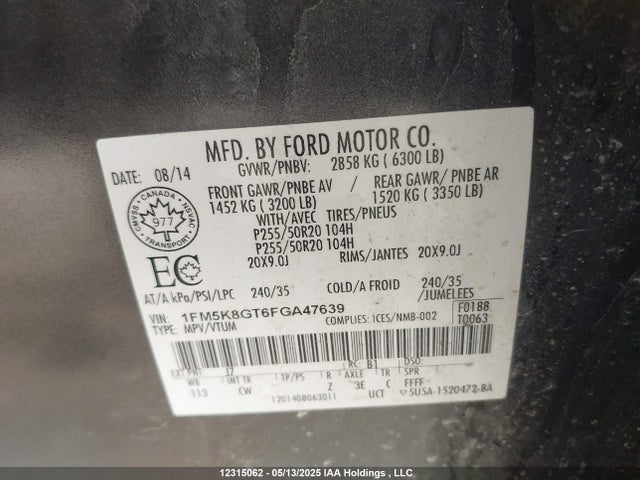 1FM5K8GT6FGA47639 Ford EXPLORER SPORT