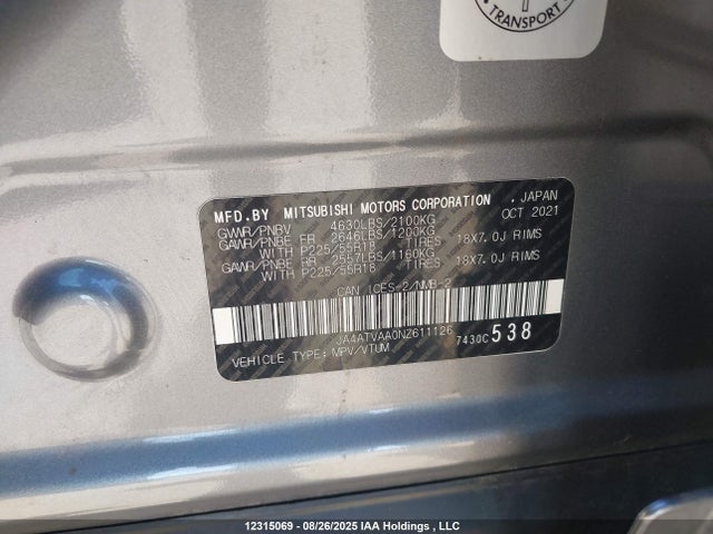 Mitsubishi tc/ic mivec 2022 JA4ATVAA0NZ611126 Image 9