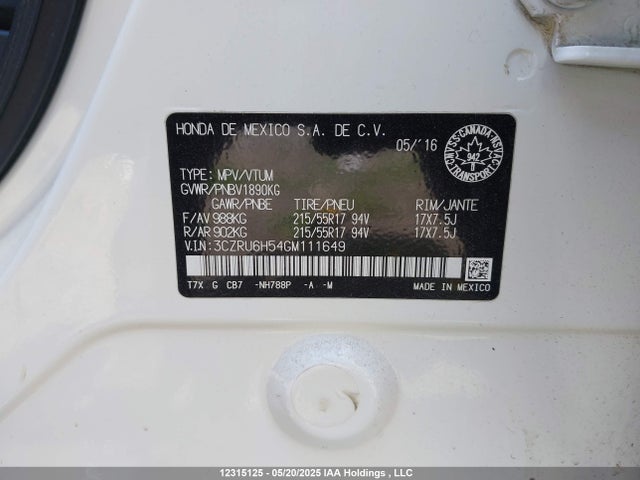 3CZRU6H54GM111649 Honda r18z9