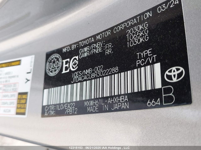 JTDACACU8R3022288 Toyota m20a-fxs