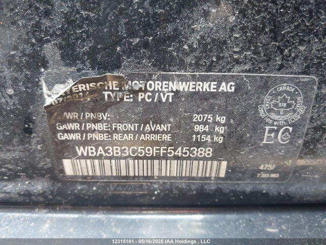 BMW 328I 2015 WBA3B3C59FF545388 Image 9