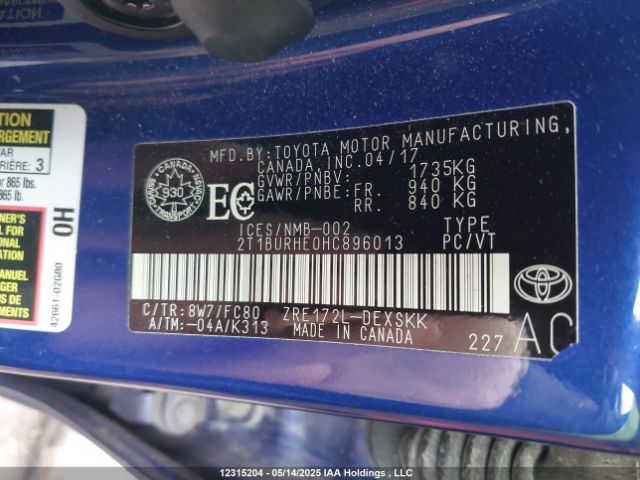 2T1BURHE0HC896013 Toyota 2zr-fe