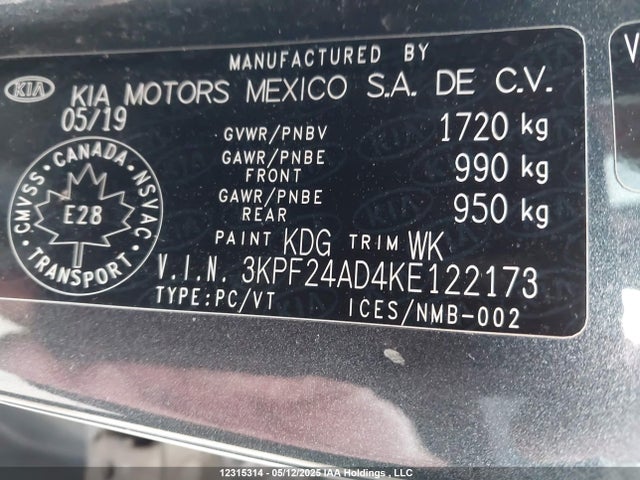 3KPF24AD4KE122173 KIA mpi nu