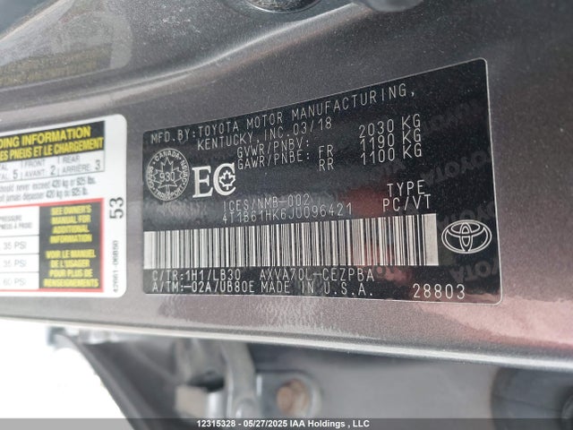 4T1B61HK6JU096421 Toyota CAMRY XSE