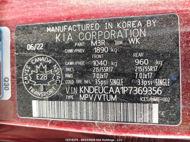 KNDEUCAA1P7369356 KIA nu