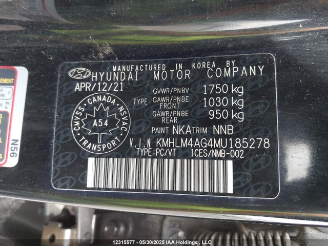 KMHLM4AG4MU185278 Hyundai mpi nu pe