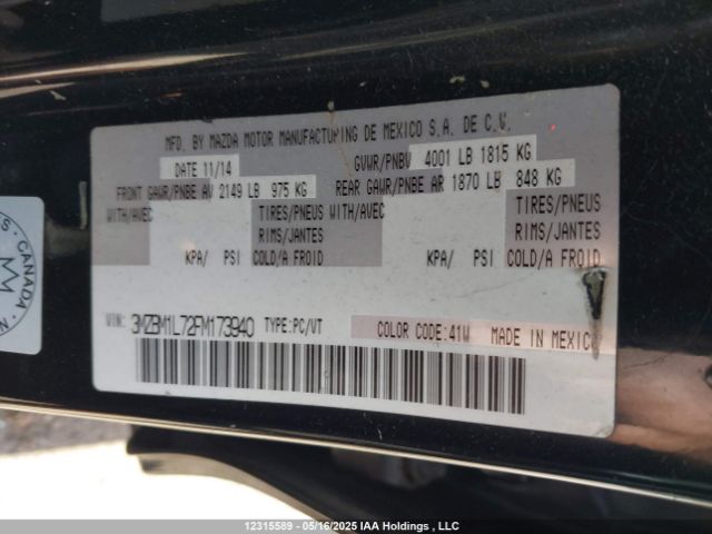 3MZBM1L72FM173940 Mazda 3 TOURING