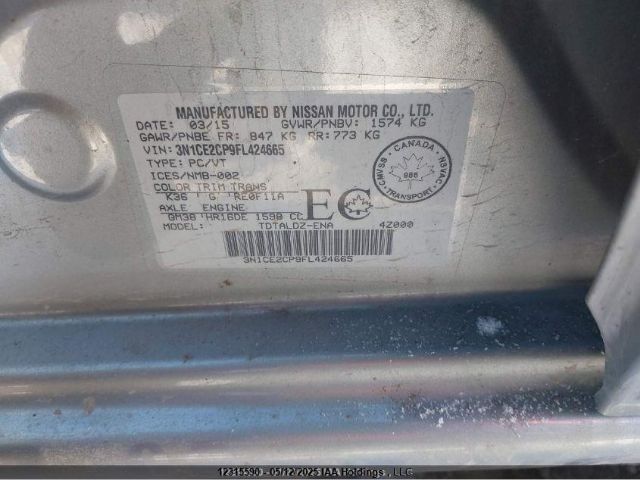 3N1CE2CP9FL424665 Nissan Versa Note 1.6 S/1.6 Sl/1.6 Sr/1.6 Sv