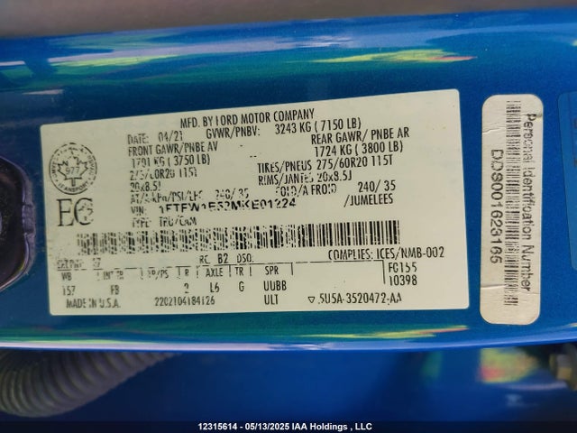 Ford 4v 2021 1FTFW1E52MKE01224 Image 9