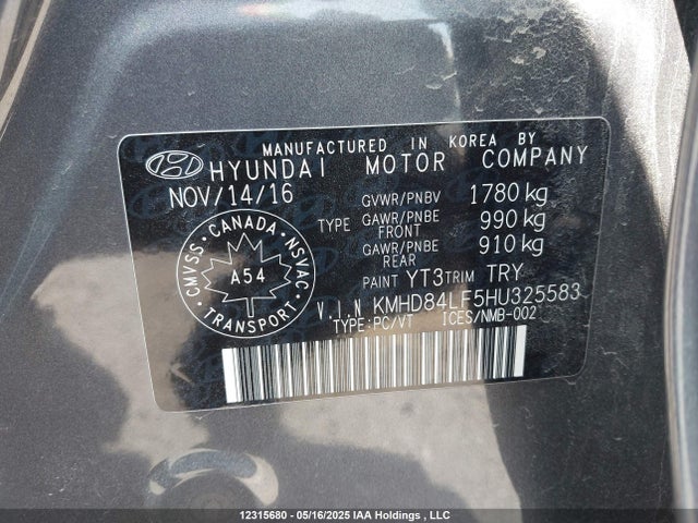 KMHD84LF5HU325583 Hyundai 2017