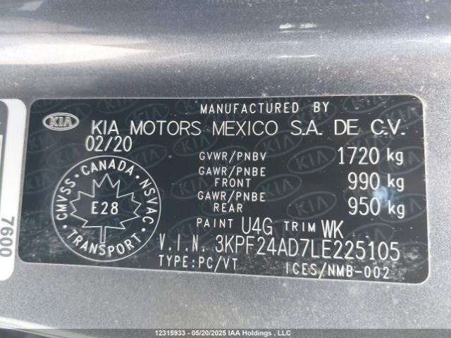 3KPF24AD7LE225105 KIA Forte Fe/lxs