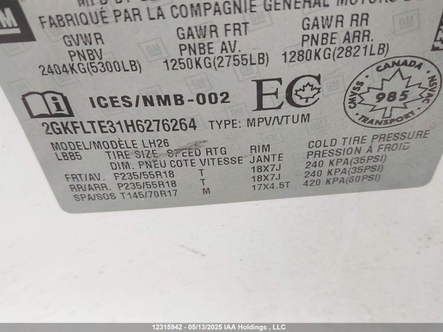 Продажа на аукционе авто 2017 Gmc Terrain, vin: 2GKFLTE31H6276264, номер лота: 12315942