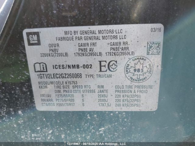 1GTV2LEC2GZ260068 GMC SIERRA 1500