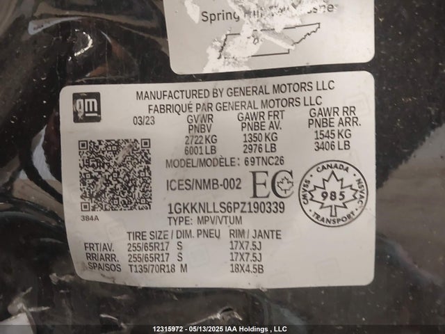 1GKKNLLS6PZ190339 GMC lgx