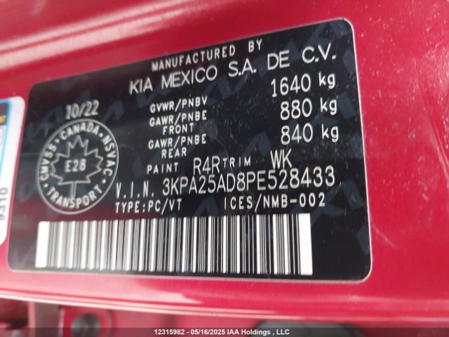 3KPA25AD8PE528433 KIA mpi gamma ii