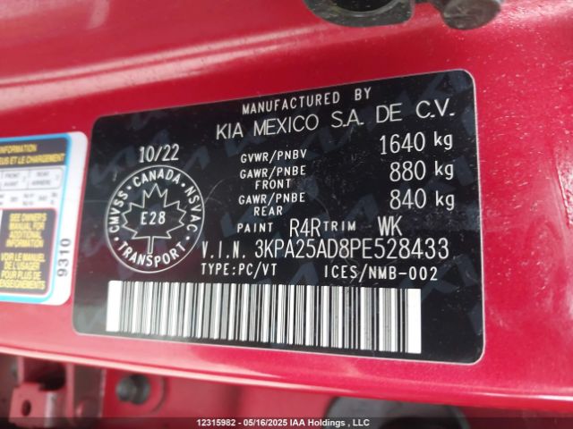 3KPA25AD8PE528433 KIA mpi gamma ii