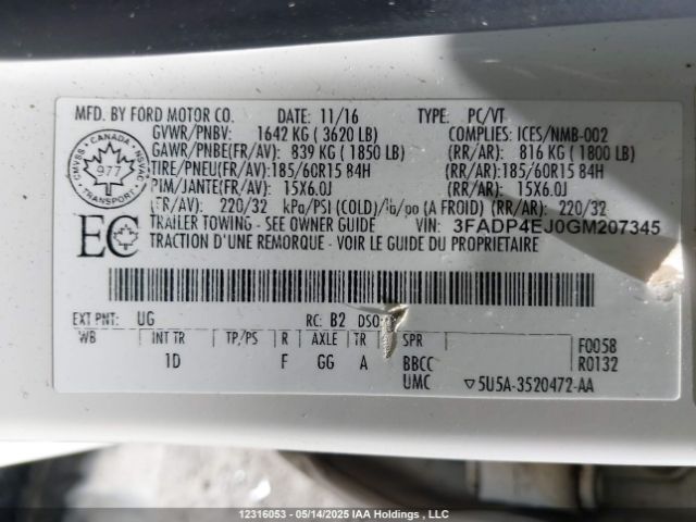 3FADP4EJ0GM207345 Ford FIESTA SE