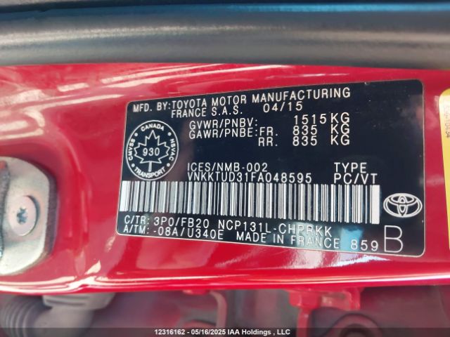 VNKKTUD31FA048595 Toyota Yaris