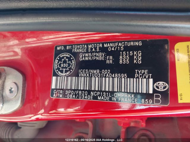VNKKTUD31FA048595 Toyota Yaris
