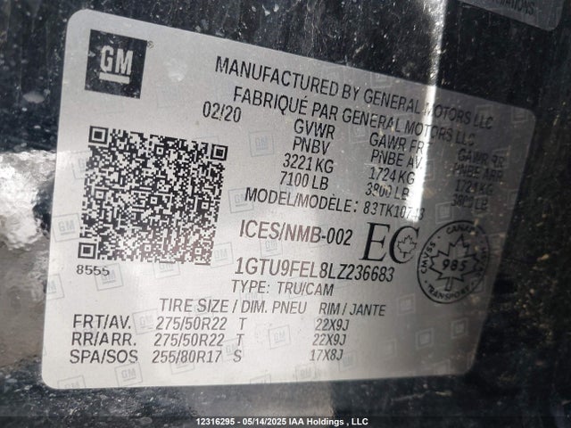 1GTU9FEL8LZ236683 GMC l87 - di dfm, alum, gen 5