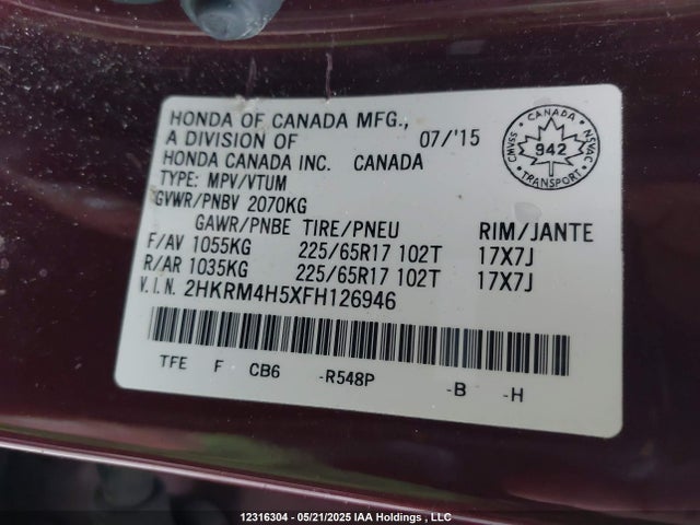 2HKRM4H5XFH126946 Honda k24w9