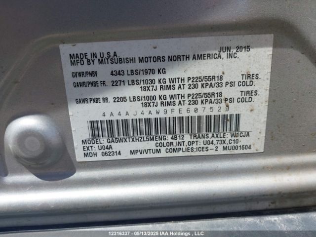 4A4AJ4AW9FE607529 Mitsubishi dohc mivec