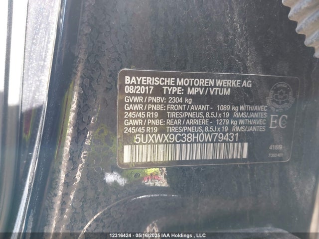 5UXWX9C38H0W79431 BMW X3