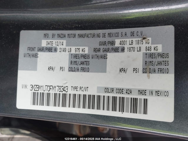 3MZBM1U70FM178343 Mazda pe