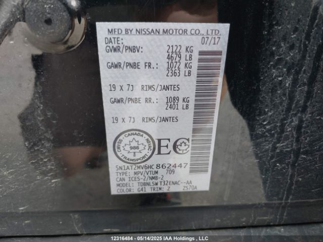 5N1AT2MV6HC862447 Nissan Rogue Sv/sl