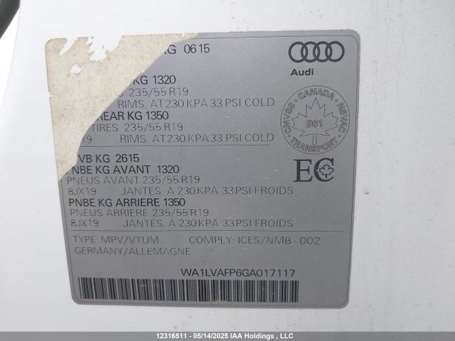 WA1LVAFP6GA017117 Audi 2.0t